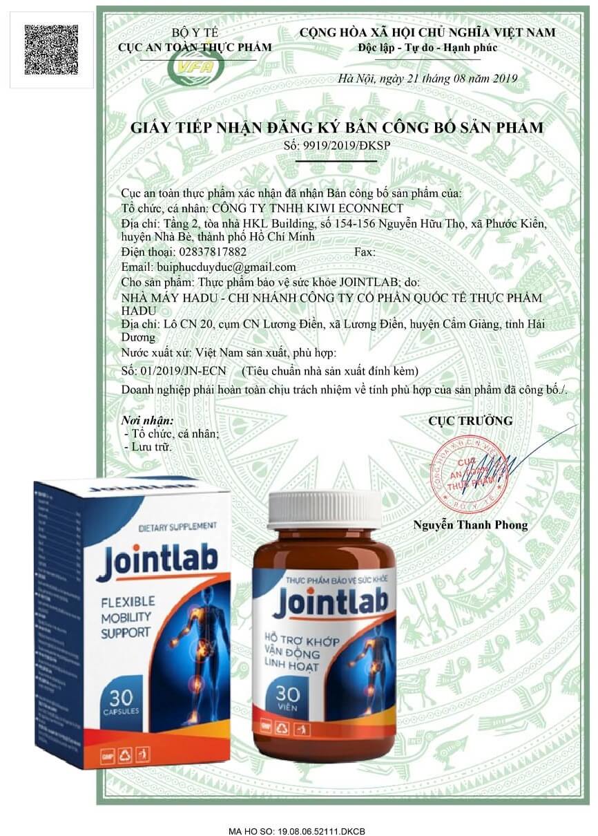 Giấy công bố sản phẩm Jointlab Giấy công bố sản phẩm Jointlab